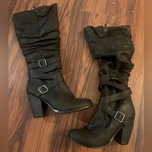 Women’s Lightweight, Faux Leather, Chunky Heel, Knee-High Boots, Size 8.5